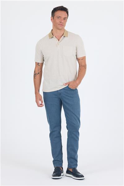 Bej Kısa Kol Polo Yaka Cepli Classic Standart Beden Tişört 1011250171