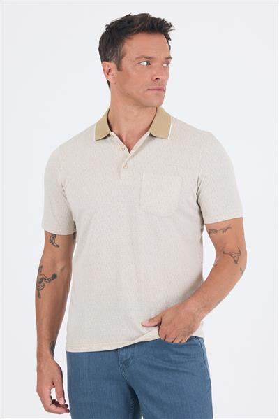 Bej Kısa Kol Polo Yaka Cepli Classic Standart Beden Tişört 1011250171