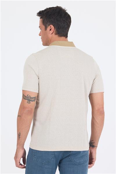 Bej Kısa Kol Polo Yaka Cepli Classic Standart Beden Tişört 1011250171