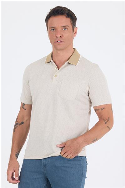 Bej Kısa Kol Polo Yaka Cepli Classic Standart Beden Tişört 1011250171