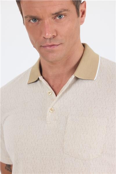 Bej Kısa Kol Polo Yaka Cepli Classic Standart Beden Tişört 1011250171