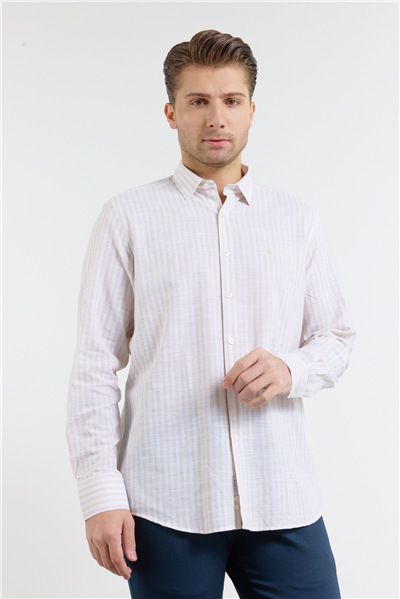 Kısalabilir kol Cepsiz Pamuk Casual Comfort Fit Gömlek 1004250128