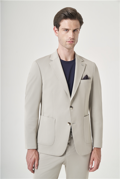 Bej Mono Yaka 6 Drop Slim Fit Esnek Beli Lastikli Takım Elbise 1001260165
