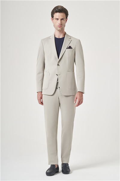 Bej Mono Yaka 6 Drop Slim Fit Esnek Beli Lastikli Takım Elbise 1001260165