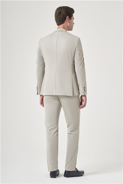 Bej Mono Yaka 6 Drop Slim Fit Esnek Beli Lastikli Takım Elbise 1001260165
