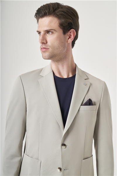 Bej Mono Yaka 6 Drop Slim Fit Esnek Beli Lastikli Takım Elbise 1001260165