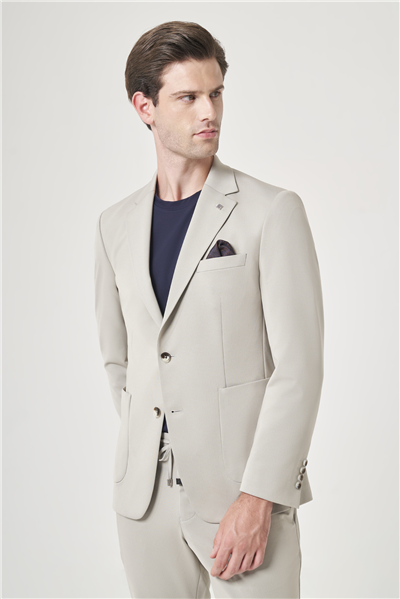 Bej Mono Yaka 6 Drop Slim Fit Esnek Beli Lastikli Takım Elbise 1001260165