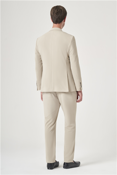 Bej Mono Yaka 6 Drop Slim Fit Beli Lastikli Takım Elbise 1001260194