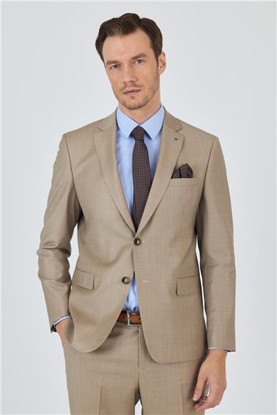 Bej Mono Yaka Düz 2 Düğme Classic Yünlü Slim Fit Takım Elbise 1001250175