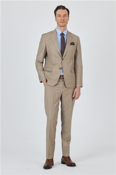 Bej Mono Yaka Düz 2 Düğme Classic Yünlü Slim Fit Takım Elbise 1001250175