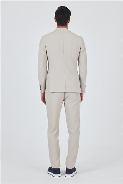 Bej Mono Yaka Kendinden Desenli 2 Düğme Casual Esnek Slim Fit Takım Elbise 1001250174