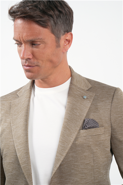 Bej Mono Yaka Örme 6 Drop Slim Fit Ceket 1002260152