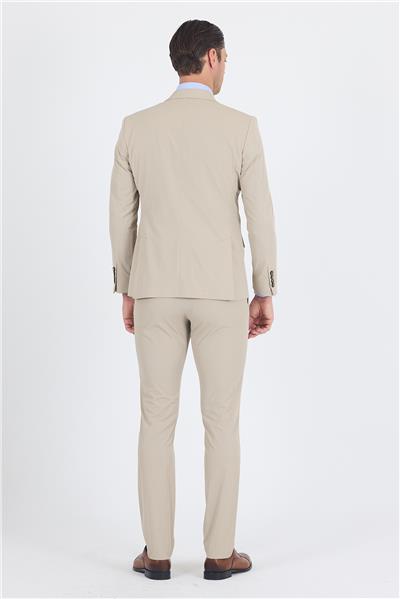 Bej Mono Yaka Yarım Astar 6 Drop Slim Fit   Beli Lastikli Takım Elbise 1001250121