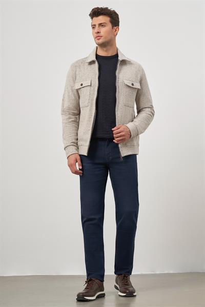 Bej Örme Bebe Yaka Kendinden Desenli Yırtmaçsız Astarsız Slim Fit Classic Mont 1007245156