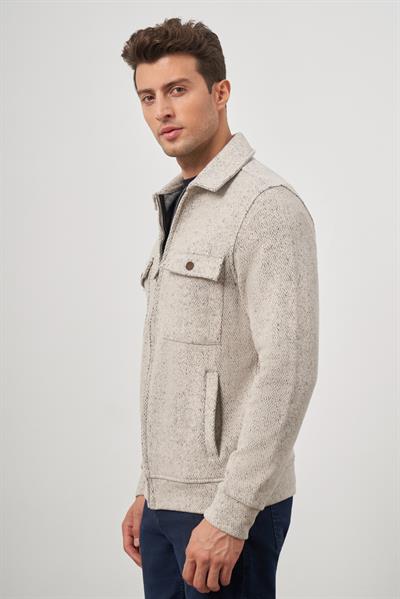 Bej Örme Bebe Yaka Kendinden Desenli Yırtmaçsız Astarsız Slim Fit Classic Mont 1007245156