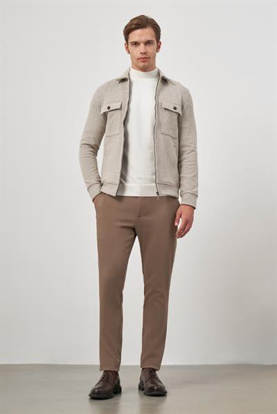 Bej Örme Bebe Yaka Kendinden Desenli Yırtmaçsız Astarsız Slim Fit Classic Mont 1007245158