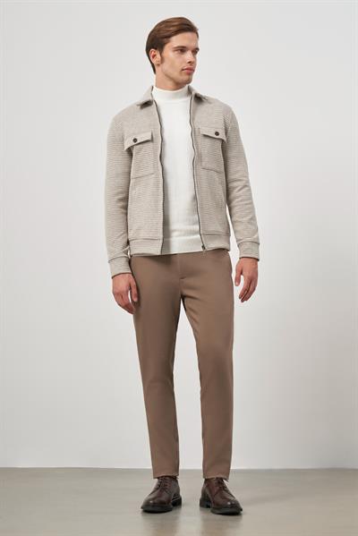 Bej Örme Bebe Yaka Kendinden Desenli Yırtmaçsız Astarsız Slim Fit Classic Mont 1007245158