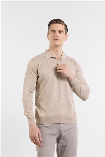 Bej Polo Yaka Cepsiz Comfort Fit Classic  Triko Kazak 1012255155
