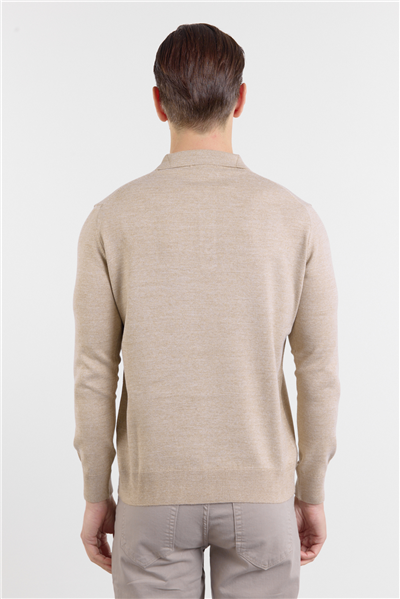 Bej Polo Yaka Cepsiz Comfort Fit Classic  Triko Kazak 1012255155