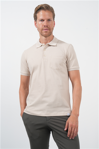 Bej Polo Yaka Kısa Kol Cepli Comfort Fit Pamuklu Tişört 1011260155
