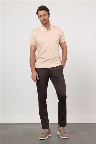 Bej Polo Yaka Kısa Kol Cepsiz Comfort Fit Pamuklu Tişört 1011260153