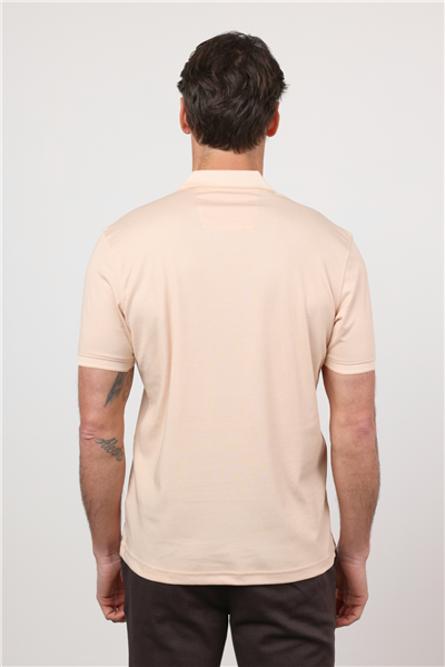 Bej Polo Yaka Kısa Kol Cepsiz Comfort Fit Pamuklu Tişört 1011260153