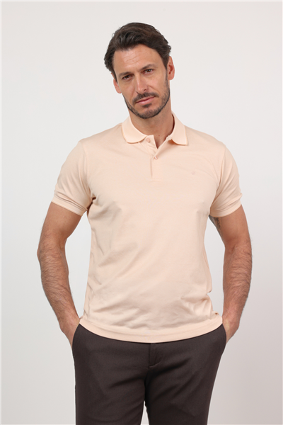 Bej Polo Yaka Kısa Kol Cepsiz Comfort Fit Pamuklu Tişört 1011260153