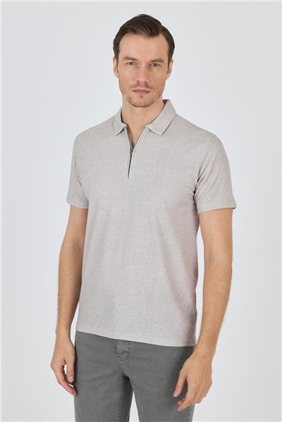 Bej Polo Yaka Kısa Kol Cepsiz Slim Fit Classic Tişört 1011250176