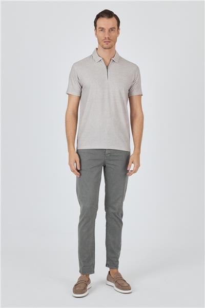 Bej Polo Yaka Kısa Kol Cepsiz Slim Fit Classic Tişört 1011250176