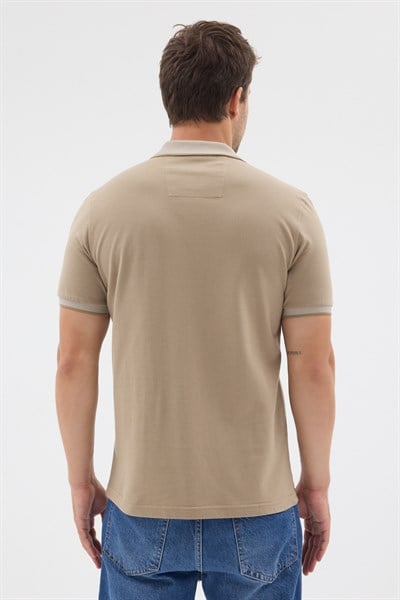 Bej Polo Yaka Pike Kısa Kol Slim Fit %100 Pamuk Tişört 1011260171