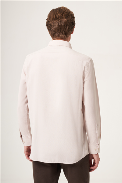 Bej Sert Yaka Oxford Comfort Fit Pamuklu Gömlek 1004265285