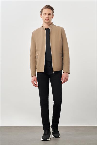 Bej Suni Deri Hakim Yaka Düz Yırtmaçsız Tam Astar Slim Fit Casual Deri Mont 1038245152