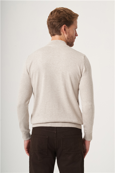 Bej-Sütlü Kahve Balıkçı Yaka Uzun Kol Örme Comfort Fit Pamuklu Kazak 1012265152