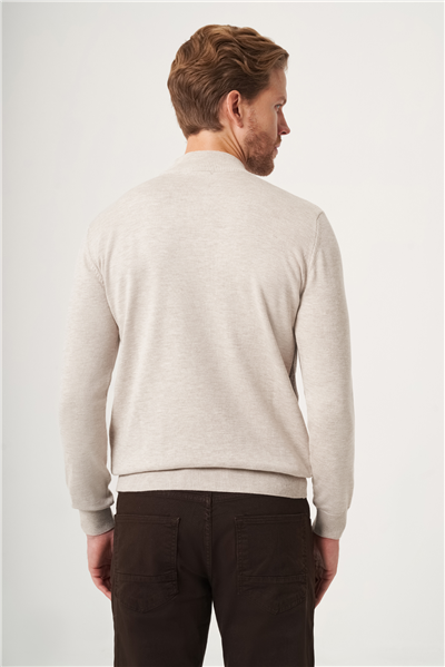Bej-Sütlü Kahve Balıkçı Yaka Uzun Kol Örme Comfort Fit Pamuklu Kazak 1012265154