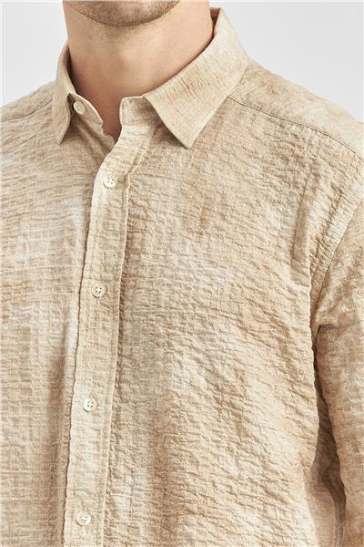 Uzun Kollu Baskılı Gofreli Cepsiz Pamuklu Likralı Slim Fit Gömlek 1004240100