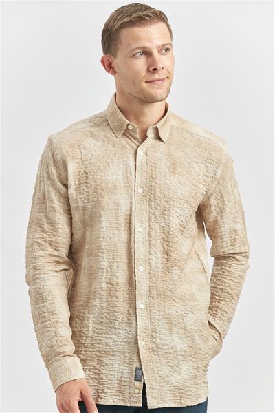 Uzun Kollu Baskılı Gofreli Cepsiz Pamuklu Likralı Slim Fit Gömlek 1004240100