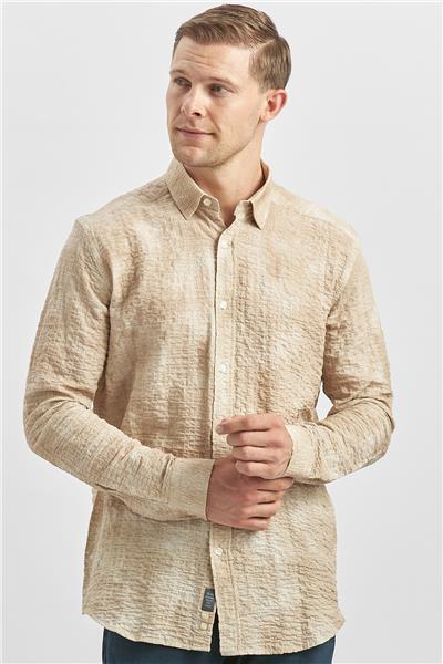 Uzun Kollu Baskılı Gofreli Cepsiz Pamuklu Likralı Slim Fit Gömlek 1004240100