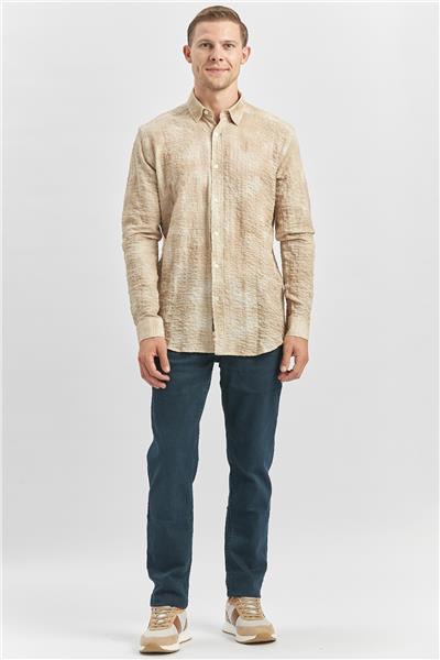 Uzun Kollu Baskılı Gofreli Cepsiz Pamuklu Likralı Slim Fit Gömlek 1004240100