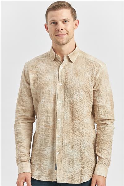 Uzun Kollu Baskılı Gofreli Cepsiz Pamuklu Likralı Slim Fit Gömlek 1004240100