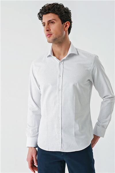 Uzun Kollu Desenli Armürlü Cepsiz Pamuklu Klasik Slim Fit Dar Kesim Gömlek 1004240189