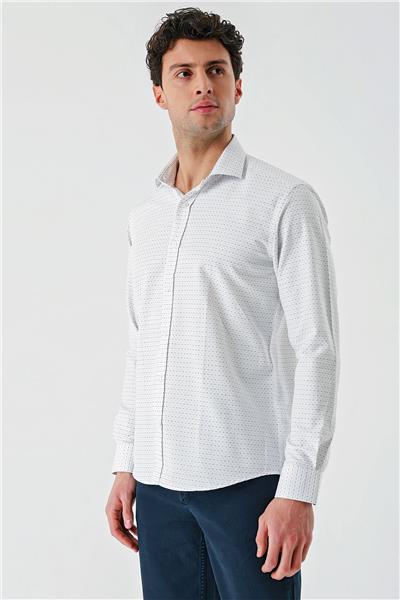 Uzun Kollu Desenli Armürlü Cepsiz Pamuklu Klasik Slim Fit Dar Kesim Gömlek 1004240189