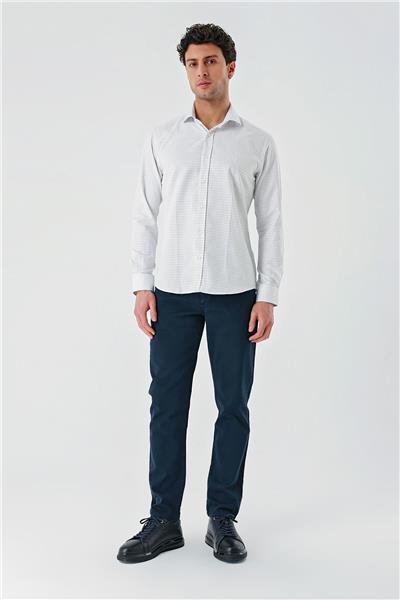 Uzun Kollu Desenli Armürlü Cepsiz Pamuklu Klasik Slim Fit Dar Kesim Gömlek 1004240189