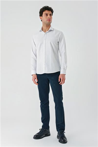 Uzun Kollu Desenli Armürlü Cepsiz Pamuklu Klasik Slim Fit Dar Kesim Gömlek 1004240189