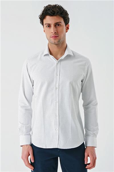 Uzun Kollu Desenli Armürlü Cepsiz Pamuklu Klasik Slim Fit Dar Kesim Gömlek 1004240189