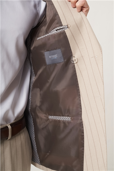 Bej-Vizon Kırlangıç Yaka Çizgili Kruvaze 6 Drop Slim Fit Tam Astar Esnek Takım Elbise 1001260286