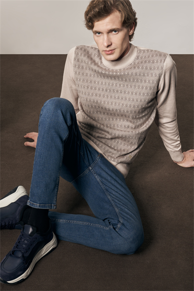 Bej Yarım Balıkçı Yaka Uzun Kol Cepsiz Comfort Fit Pamuklu Triko Kazak 1012255219