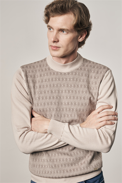 Bej Yarım Balıkçı Yaka Uzun Kol Cepsiz Comfort Fit Pamuklu Triko Kazak 1012255219