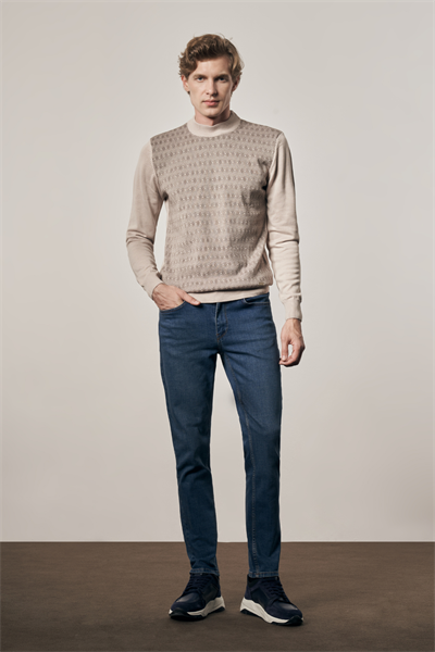 Bej Yarım Balıkçı Yaka Uzun Kol Cepsiz Comfort Fit Pamuklu Triko Kazak 1012255219