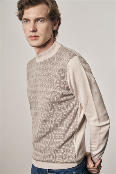 Bej Yarım Balıkçı Yaka Uzun Kol Cepsiz Comfort Fit Pamuklu Triko Kazak 1012255219