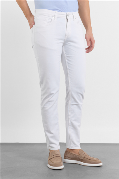 Beyaz 5 Cep Düz Paça Gabardin Slim Fit Pamuklu Pantolon 1003260318